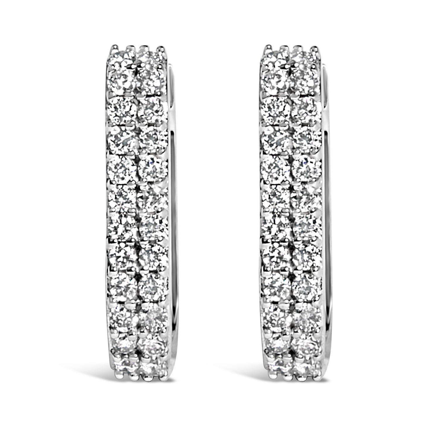 10K White Gold 1/4 Cttw Lab Grown Diamond Double Row Huggie Hoop Earrings Bids.com