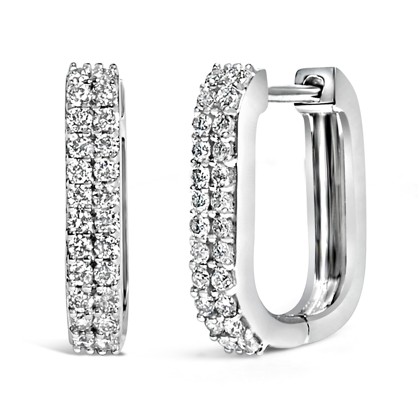 10K White Gold 1/4 Cttw Lab Grown Diamond Double Row Huggie Hoop Earrings Bids.com