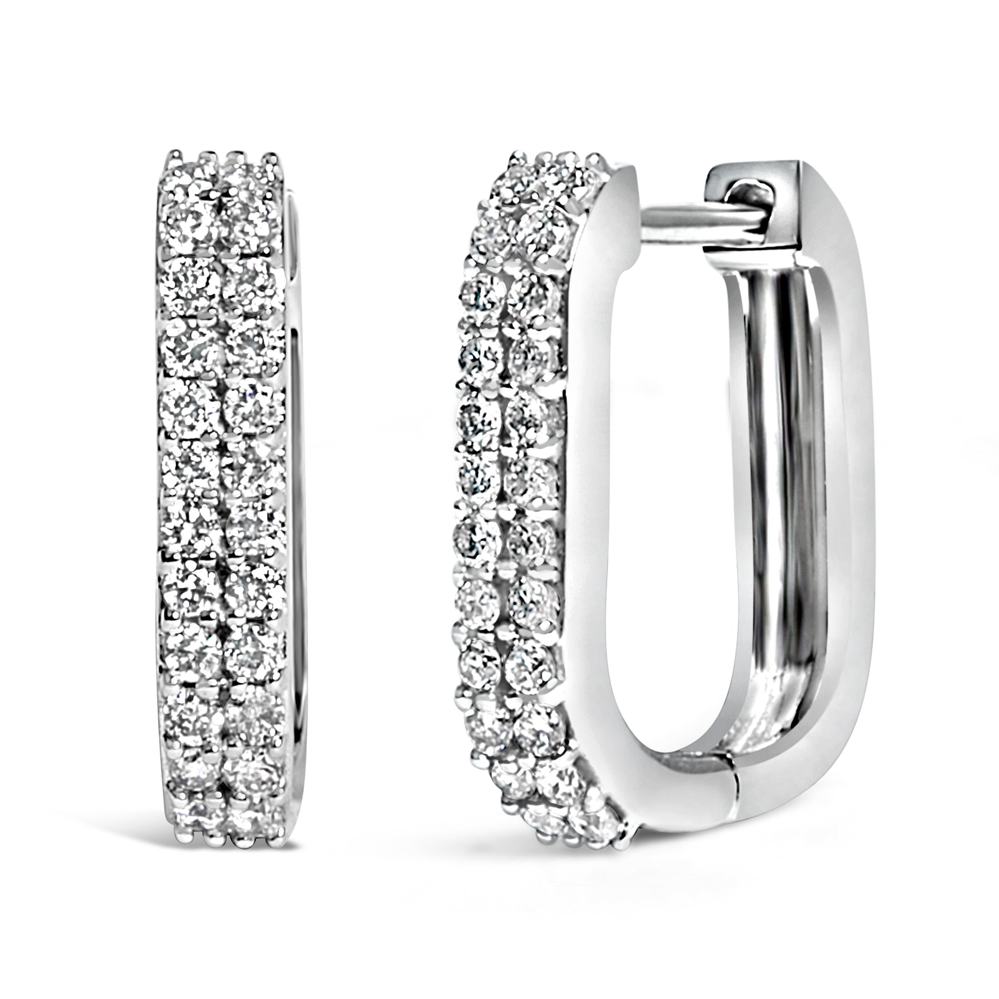 10K White Gold 1/4 Cttw Lab Grown Diamond Double Row Huggie Hoop Earrings Bids.com