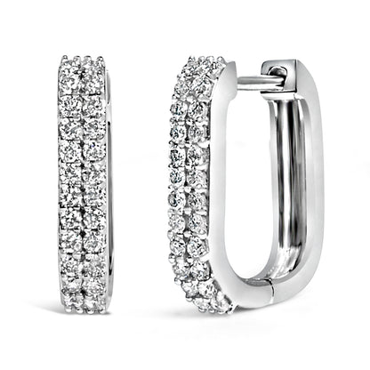 10K White Gold 1/4 Cttw Lab Grown Diamond Double Row Huggie Hoop Earrings Bids.com