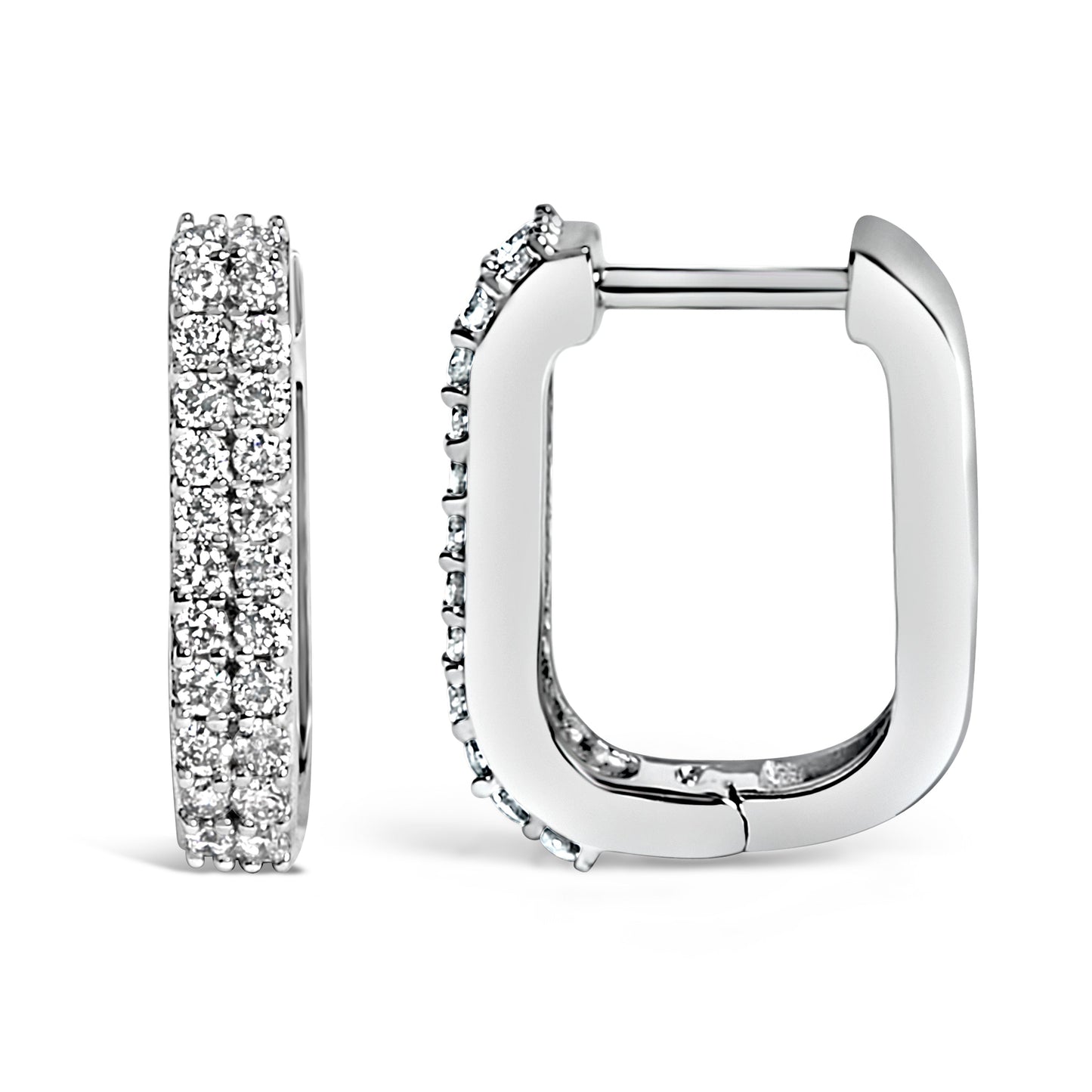10K White Gold 1/4 Cttw Lab Grown Diamond Double Row Huggie Hoop Earrings Bids.com