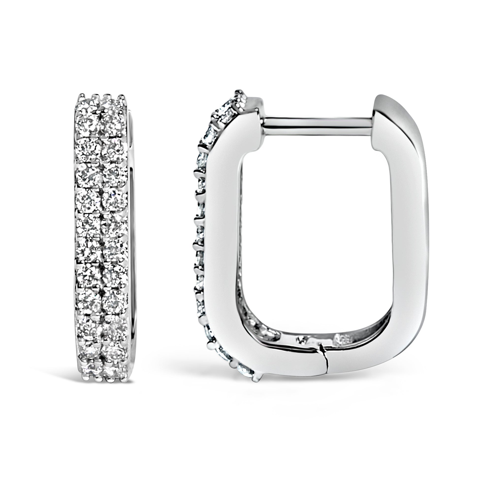 10K White Gold 1/4 Cttw Lab Grown Diamond Double Row Huggie Hoop Earrings Bids.com