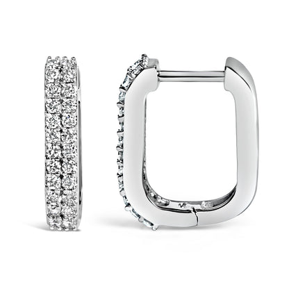 10K White Gold 1/4 Cttw Lab Grown Diamond Double Row Huggie Hoop Earrings Bids.com