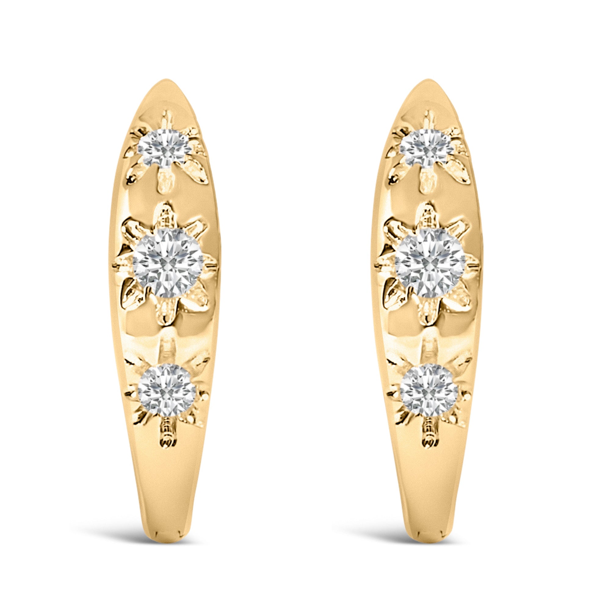10K White Gold 1/5 Cttw Lab Grown Diamond Three Stone Huggie Hoop Earrings Bids.com