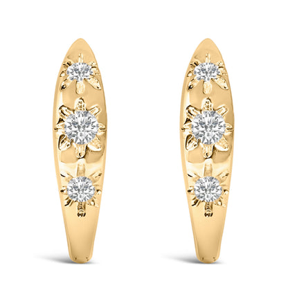 10K White Gold 1/5 Cttw Lab Grown Diamond Three Stone Huggie Hoop Earrings Bids.com