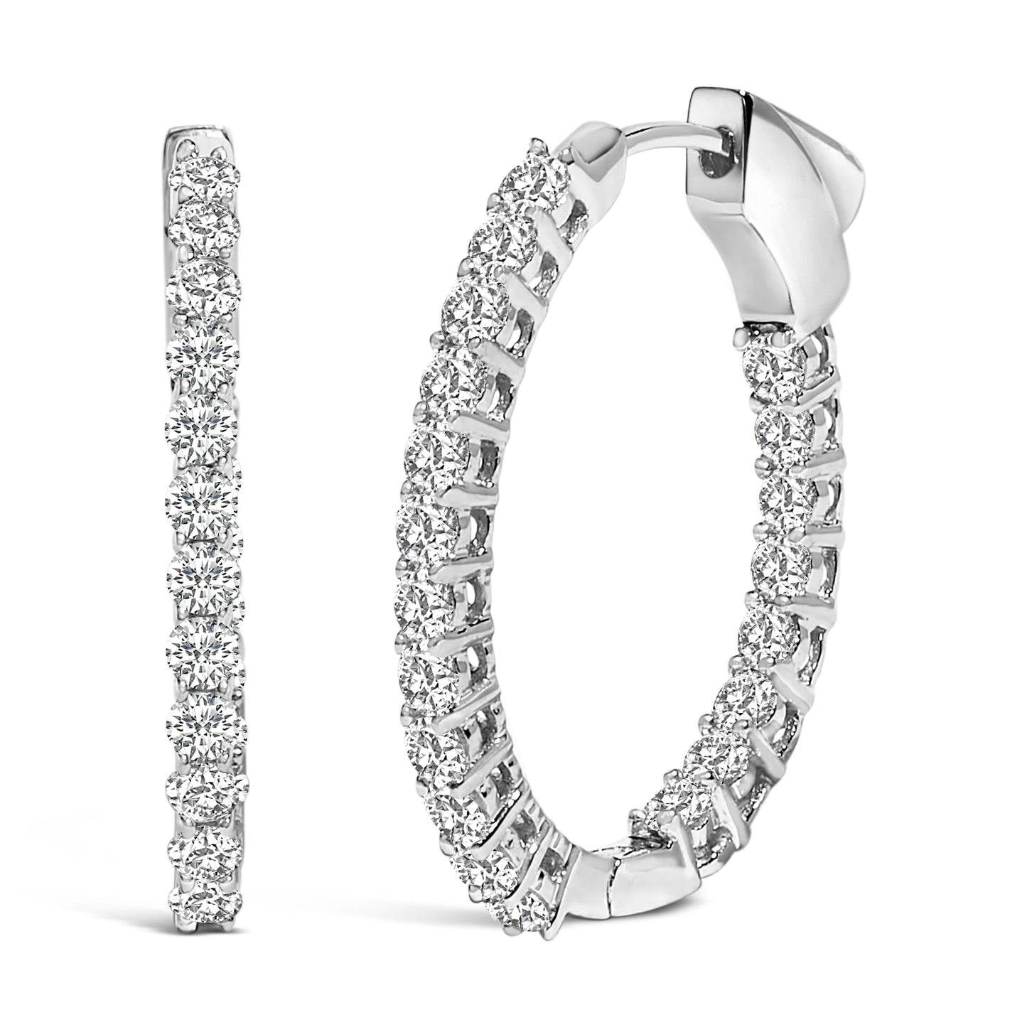 14K White Gold 1.0 Cttw Oval Lab Grown Diamond Hoop Earrings Bids.com