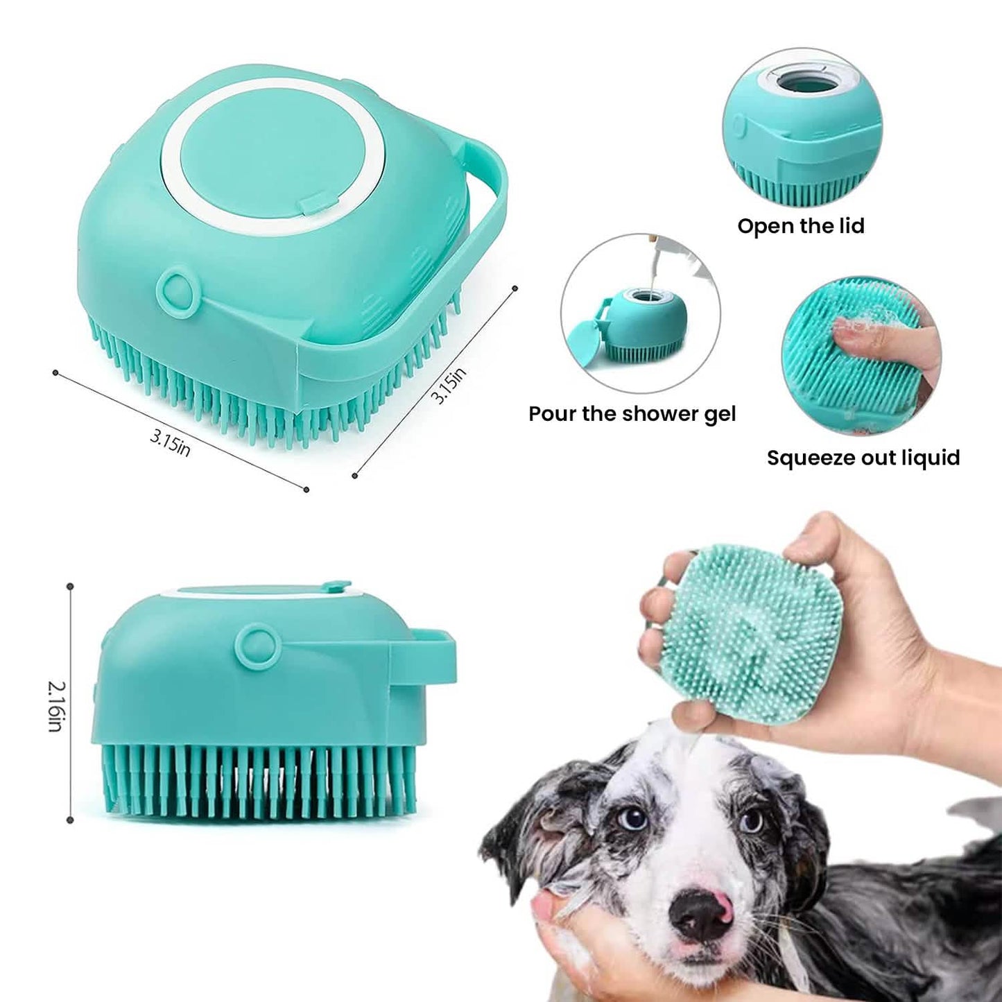 Soft Dog Cat Pet Bath Scrubber Massager Brush With Shampoo Dispenser DailySale