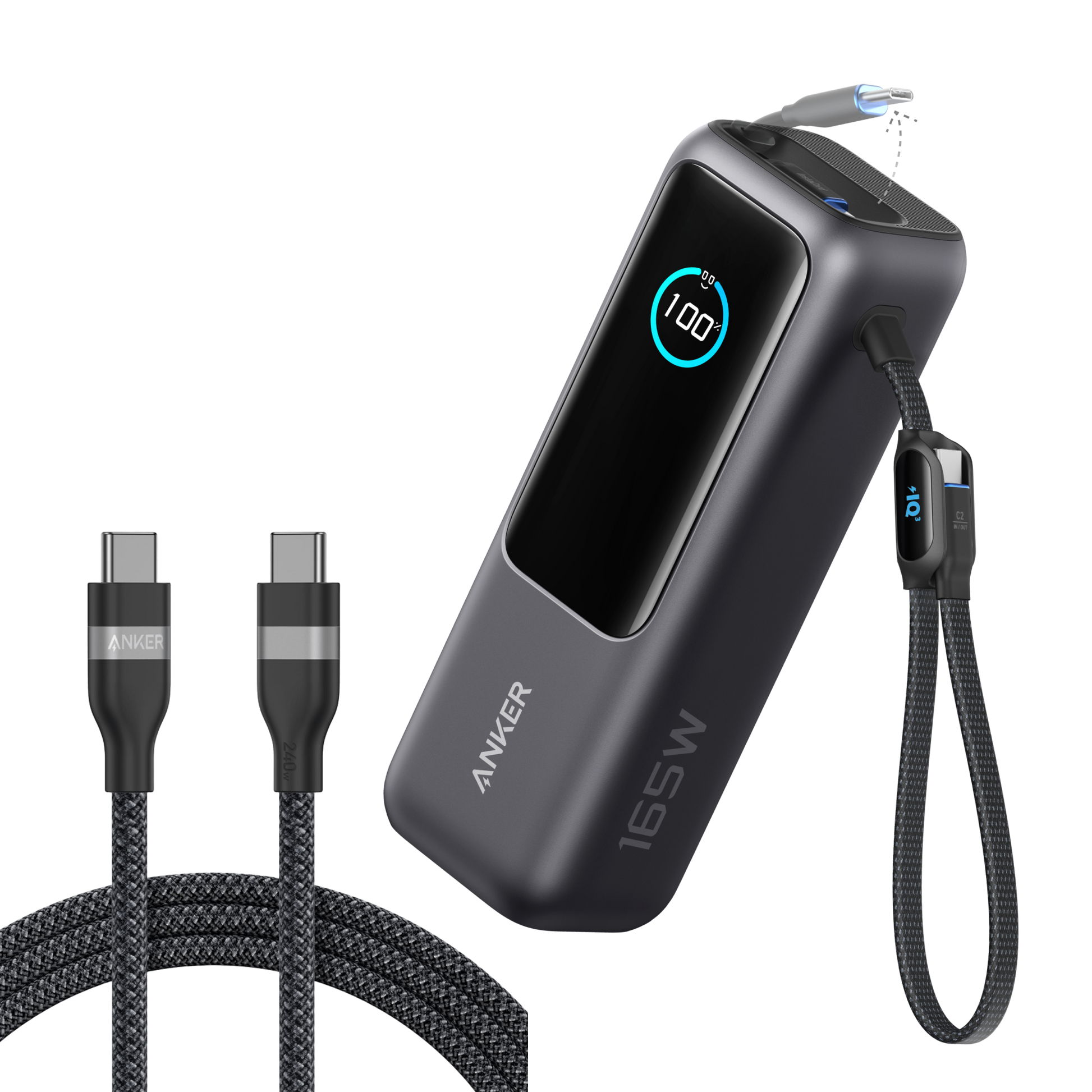 Anker Laptop Power Bank (25K, 165W, Built-In and Retractable Cables) Anker