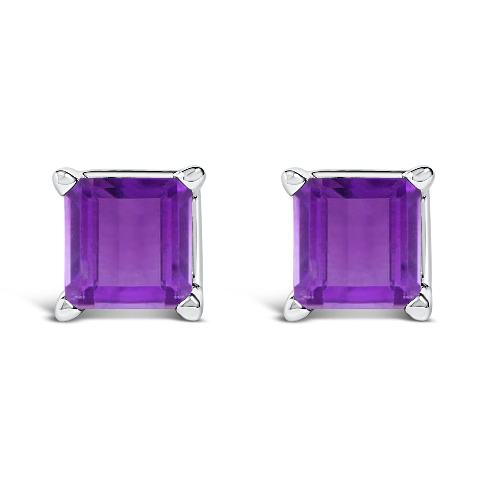 14K White Gold 5x5MM Princess Cut Purple Amethyst Solitaire Stud Earrings Bids.com