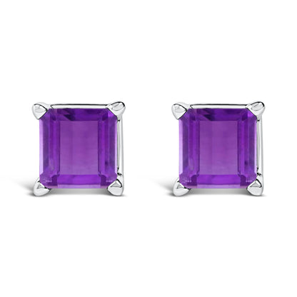 14K White Gold 5x5MM Princess Cut Purple Amethyst Solitaire Stud Earrings Bids.com