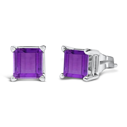14K White Gold 5x5MM Princess Cut Purple Amethyst Solitaire Stud Earrings Bids.com