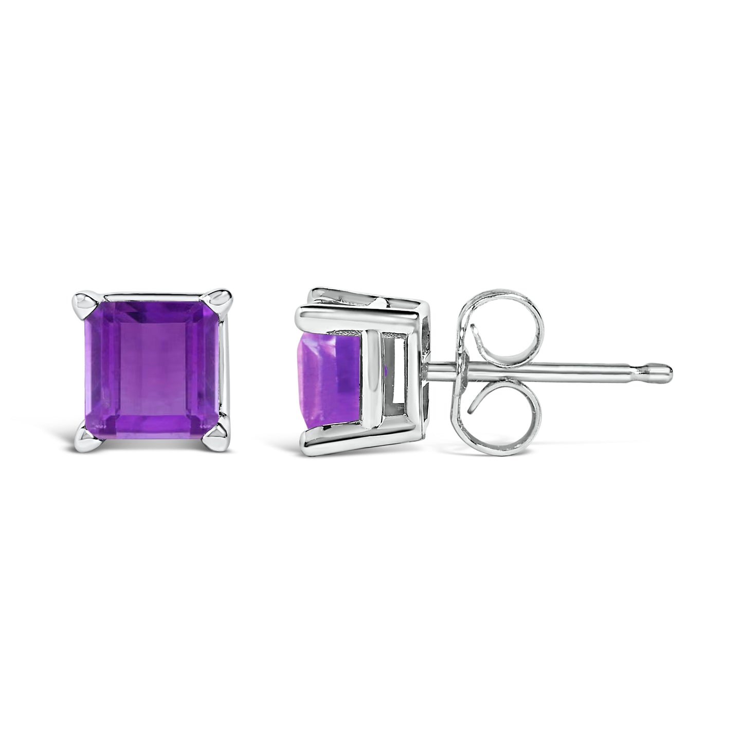 14K White Gold 5x5MM Princess Cut Purple Amethyst Solitaire Stud Earrings Bids.com