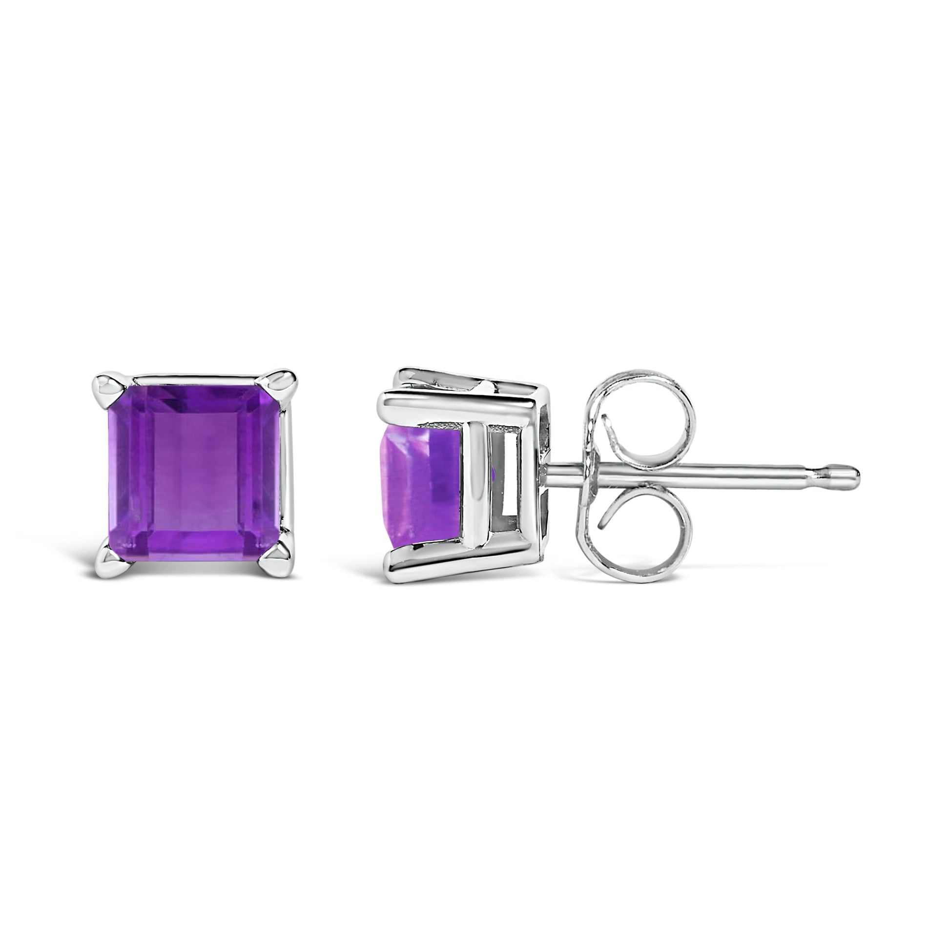 14K White Gold 5x5MM Princess Cut Purple Amethyst Solitaire Stud Earrings Bids.com