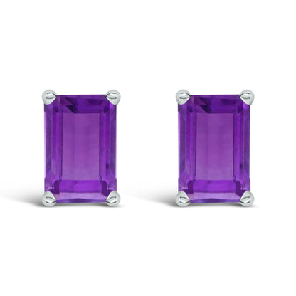 14K White Gold 6x4MM Emerald Shaped Amethyst Solitaire Stud Earrings Bids.com