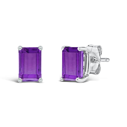 14K White Gold 6x4MM Emerald Shaped Amethyst Solitaire Stud Earrings Bids.com