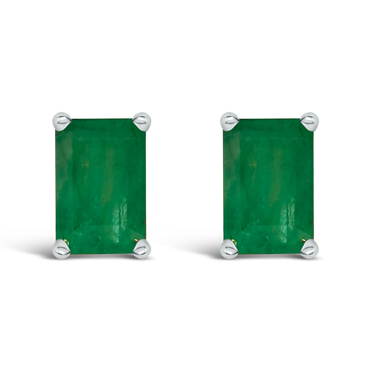 14K White Gold 6x4MM Emerald Shaped Amethyst Solitaire Stud Earrings Bids.com