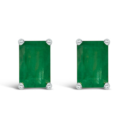 14K White Gold 6x4MM Emerald Shaped Amethyst Solitaire Stud Earrings Bids.com