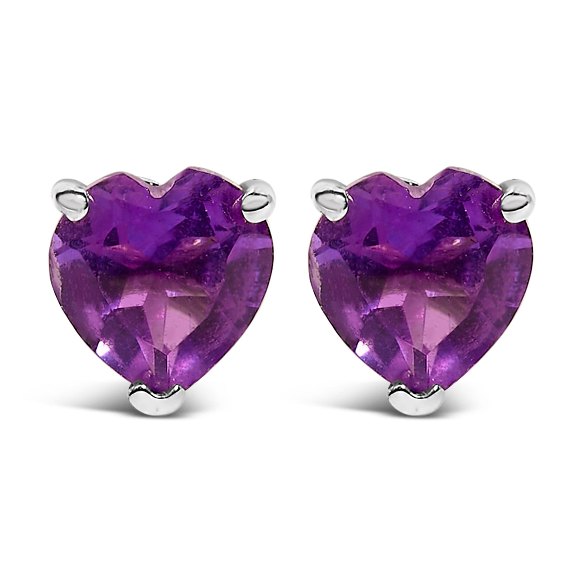 14K White Gold 5MM Heart Cut Purple Amethyst Solitaire Stud Earrings Bids.com