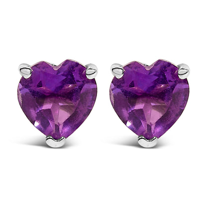 14K White Gold 5MM Heart Cut Purple Amethyst Solitaire Stud Earrings Bids.com