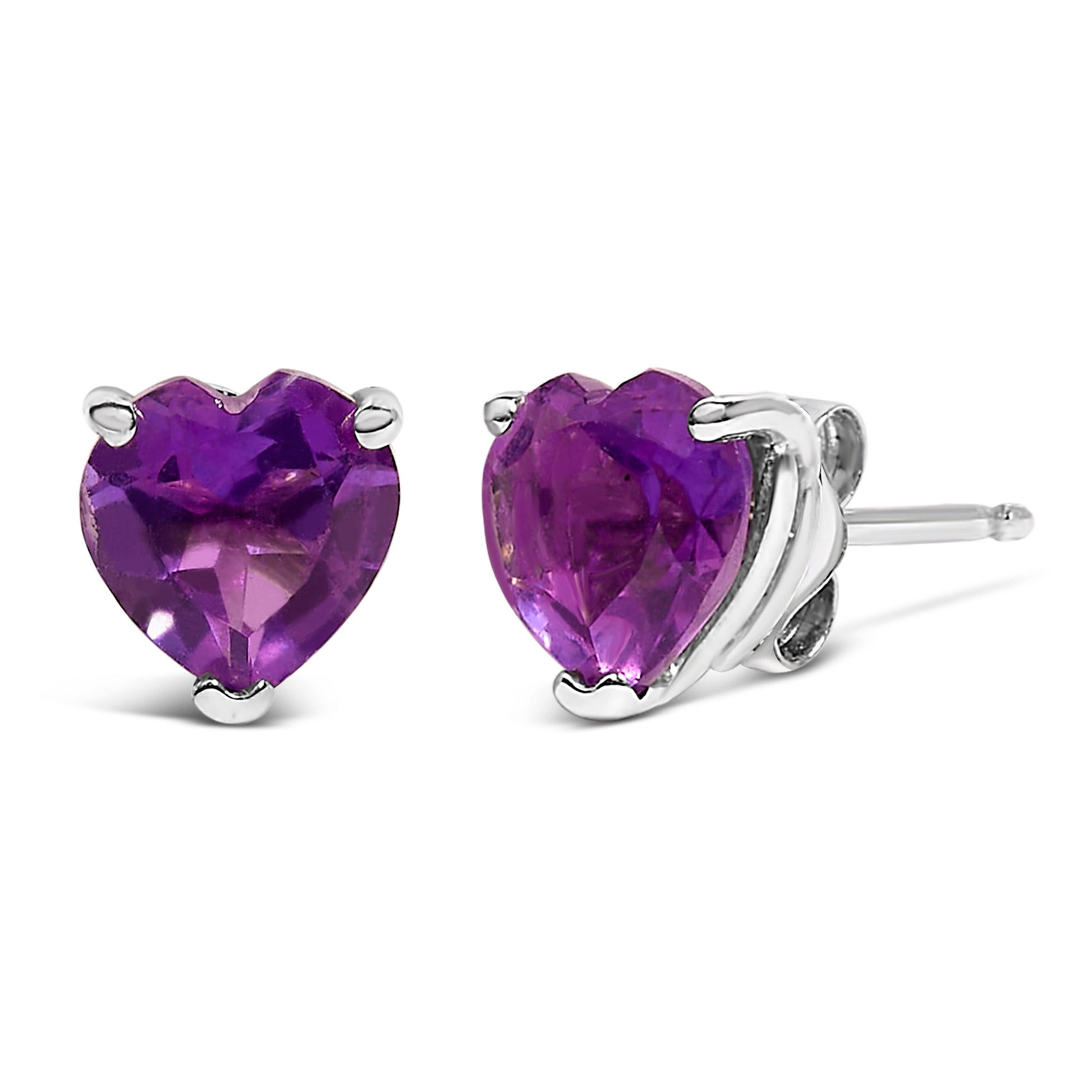 14K White Gold 5MM Heart Cut Purple Amethyst Solitaire Stud Earrings Bids.com