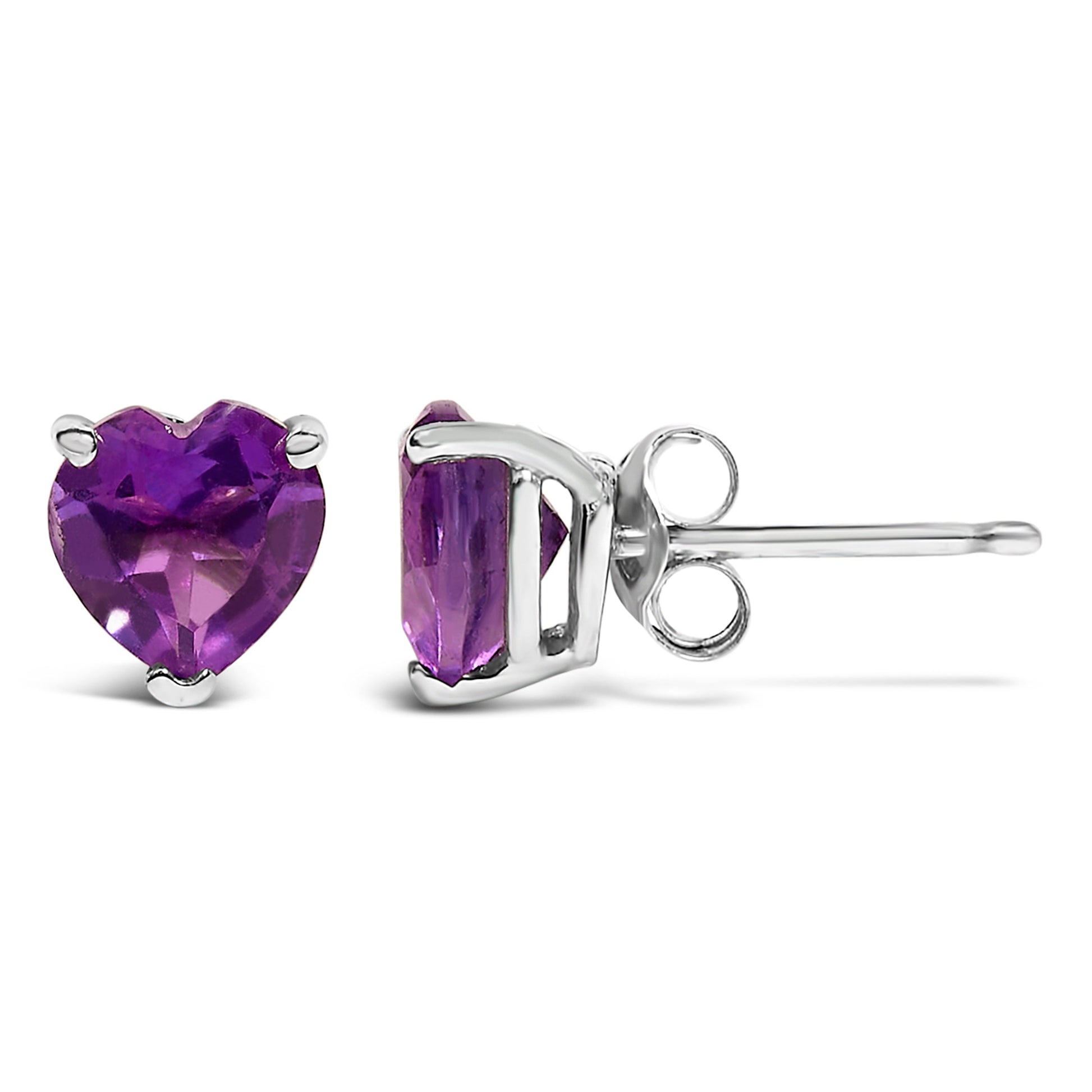 14K White Gold 5MM Heart Cut Purple Amethyst Solitaire Stud Earrings Bids.com