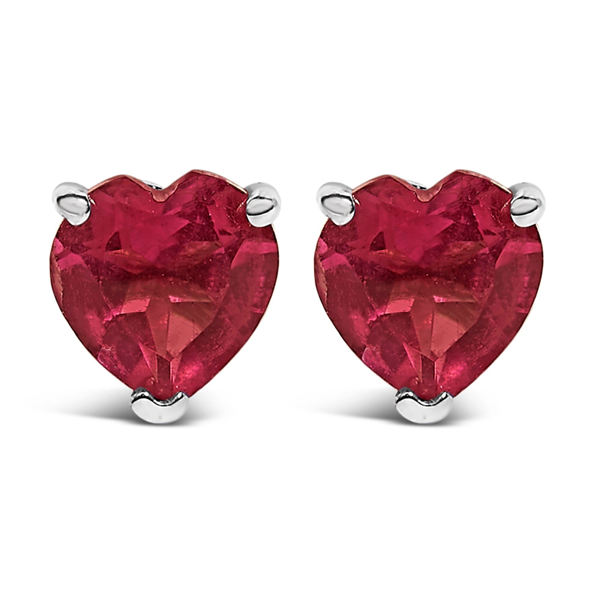14K White Gold 5MM Heart Cut Purple Amethyst Solitaire Stud Earrings Bids.com