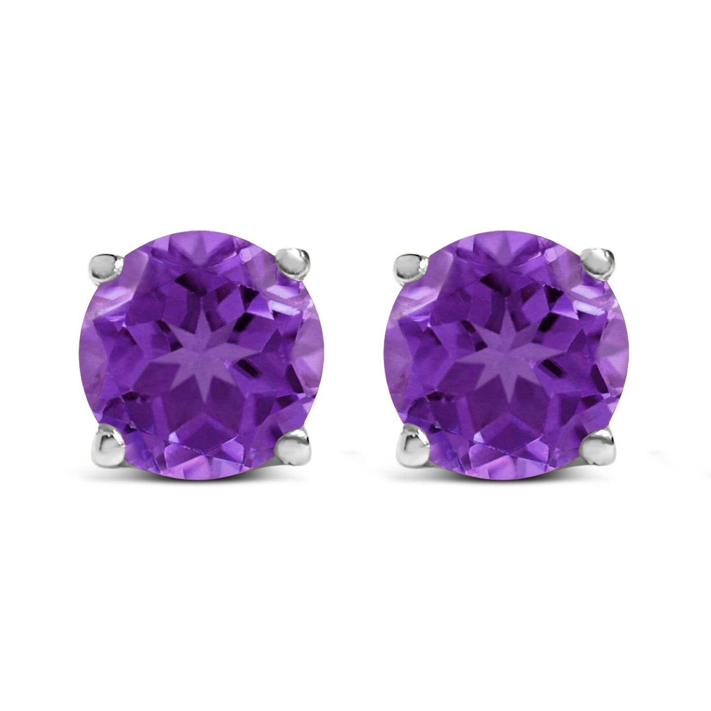 14K White Gold 5X5MM Round Purple Amethyst Solitaire Stud Earrings Bids.com