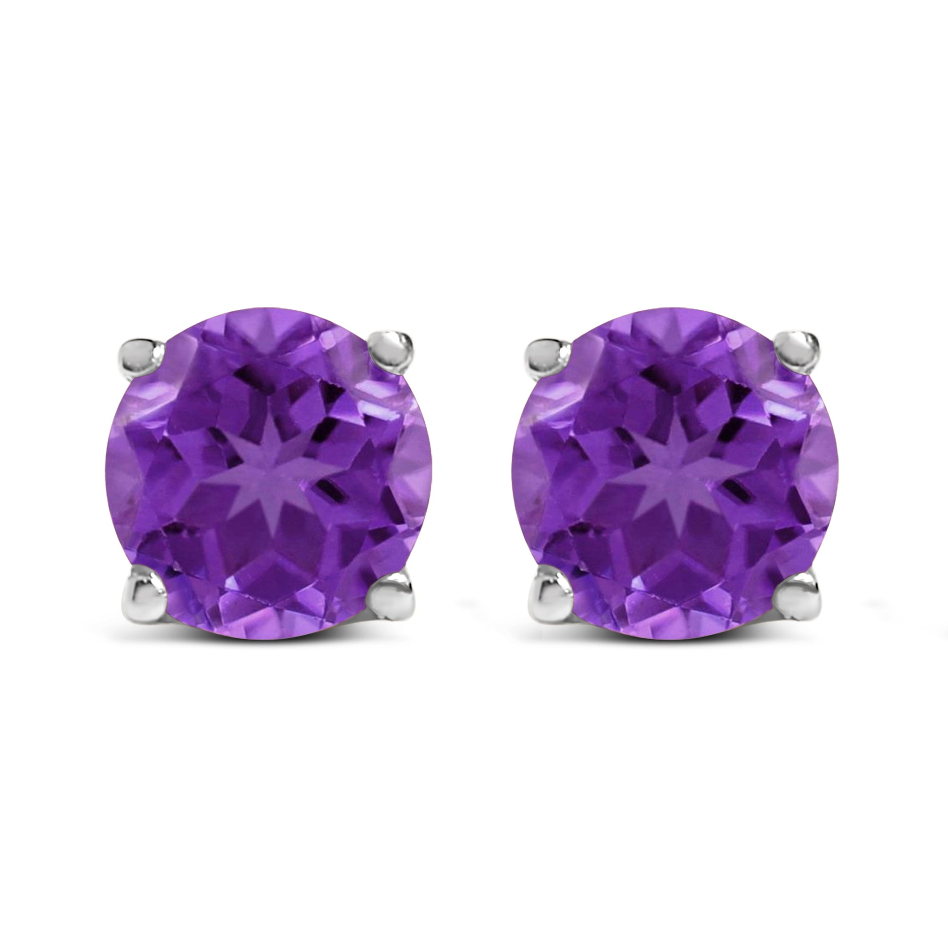 14K White Gold 5X5MM Round Purple Amethyst Solitaire Stud Earrings Bids.com