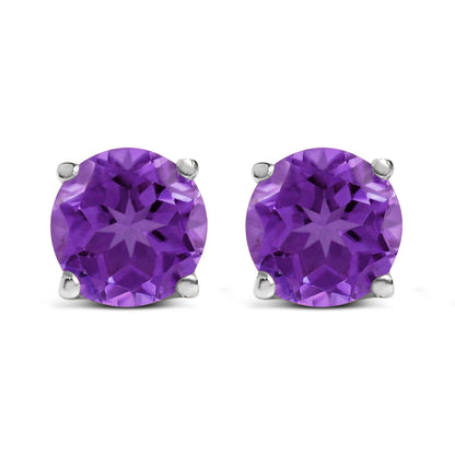 14K White Gold 5X5MM Round Purple Amethyst Solitaire Stud Earrings Bids.com