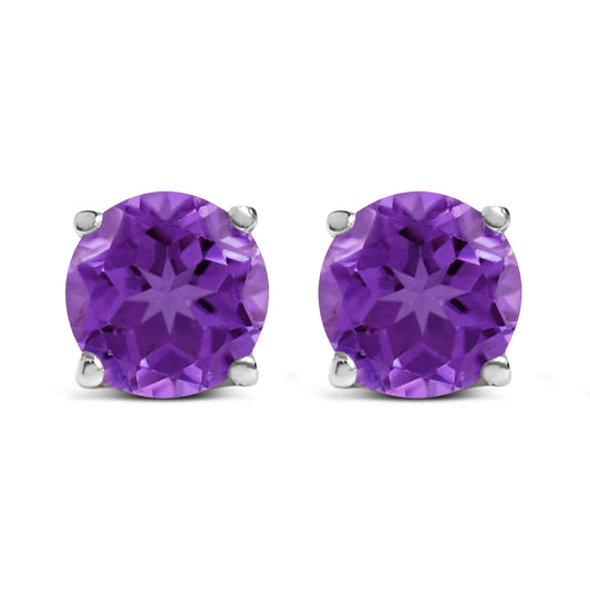 14K White Gold 5X5MM Round Purple Amethyst Solitaire Stud Earrings Bids.com