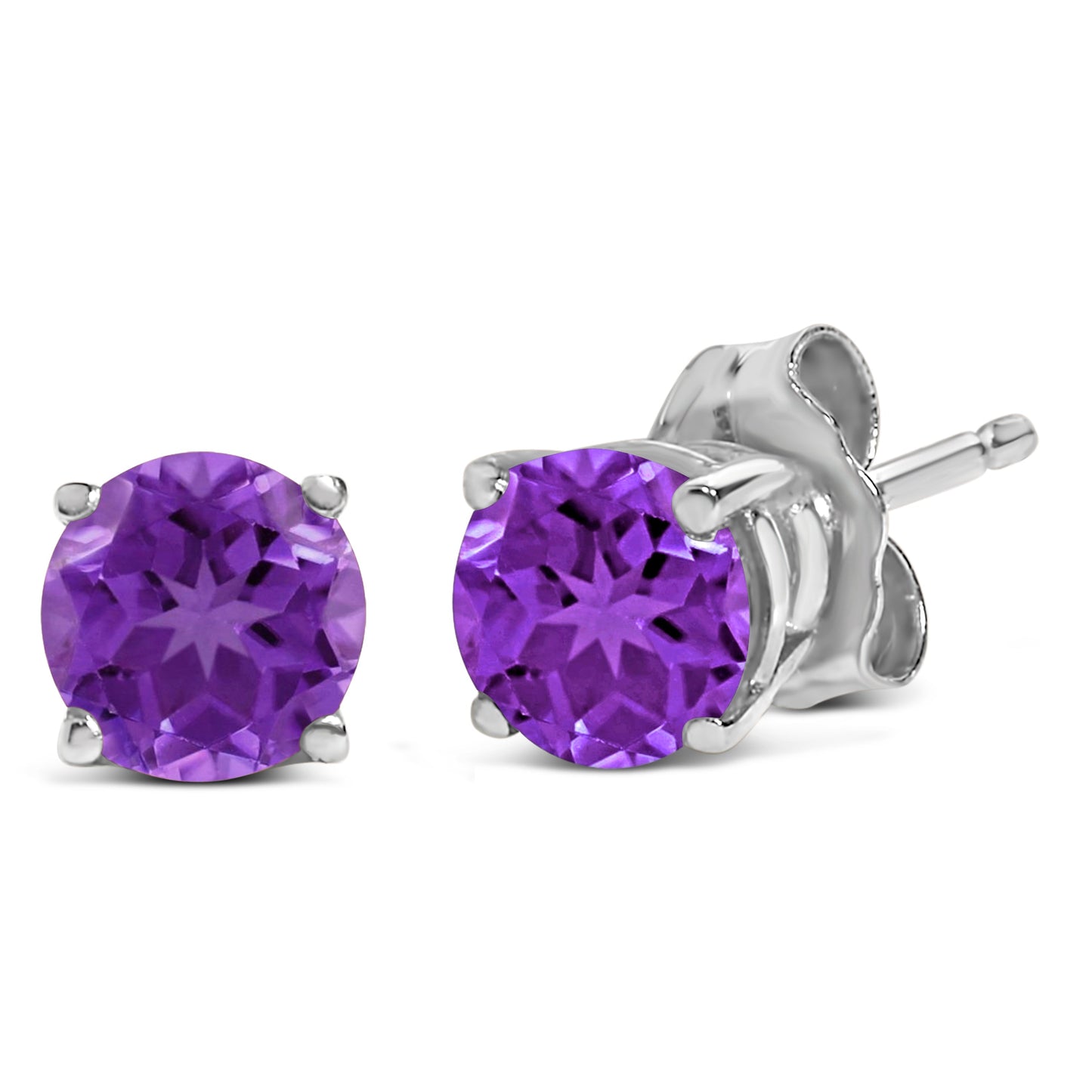 14K White Gold 5X5MM Round Purple Amethyst Solitaire Stud Earrings Bids.com