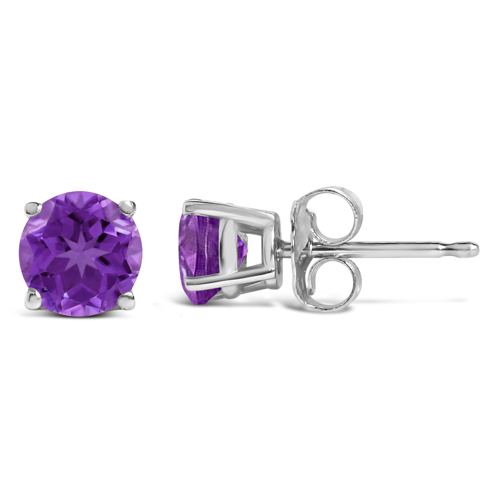 14K White Gold 5X5MM Round Purple Amethyst Solitaire Stud Earrings Bids.com