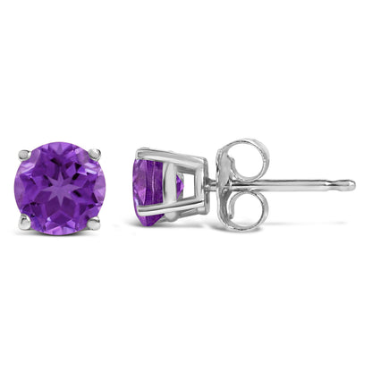 14K White Gold 5X5MM Round Purple Amethyst Solitaire Stud Earrings Bids.com