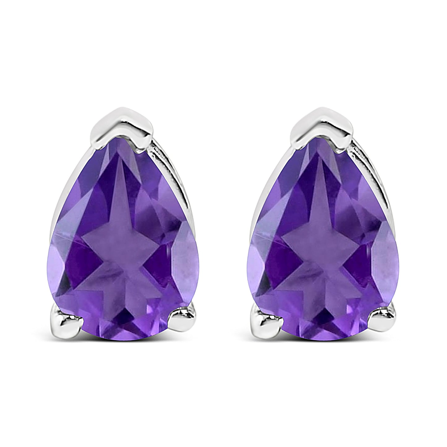 14K White Gold 6x4MM Pear Shaped Purple Amethyst Solitaire Stud Earrings Bids.com