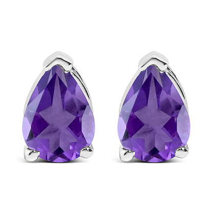 14K White Gold 6x4MM Pear Shaped Purple Amethyst Solitaire Stud Earrings Bids.com