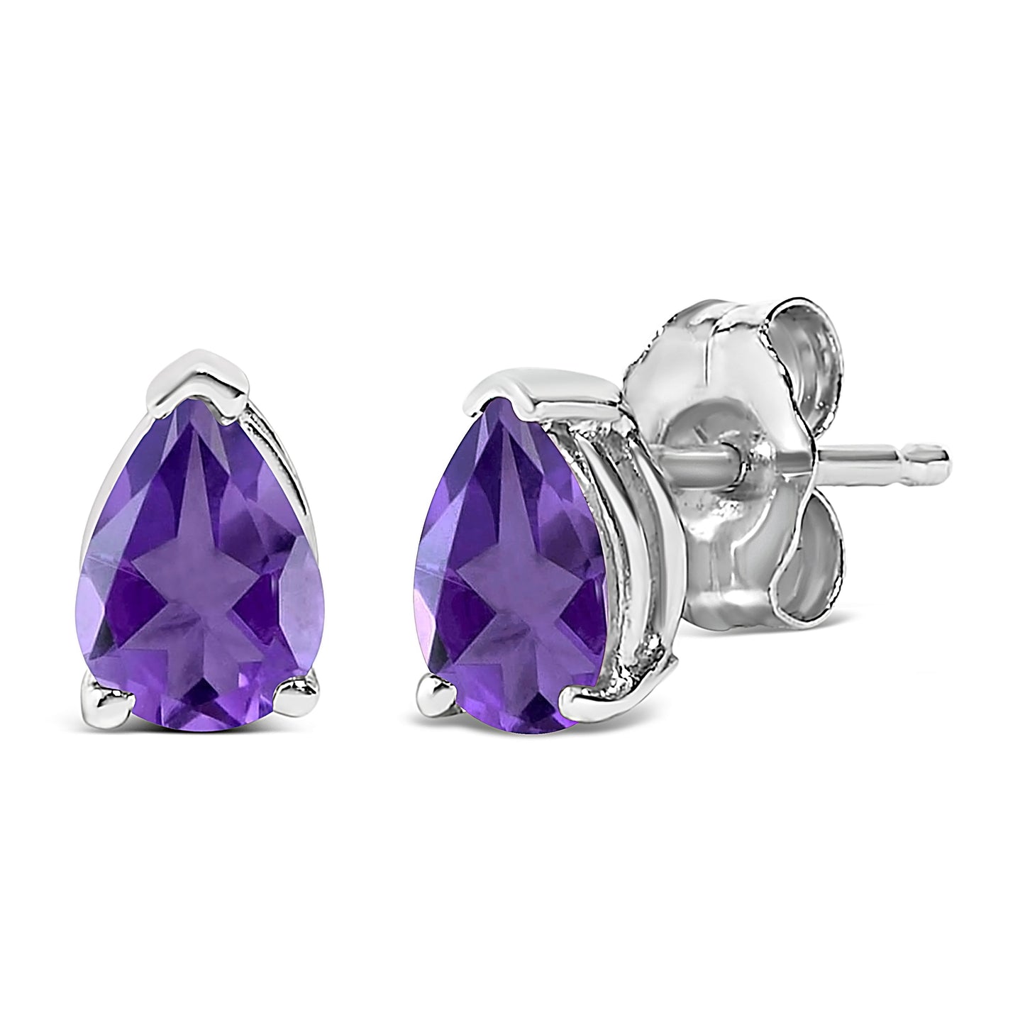 14K White Gold 6x4MM Pear Shaped Purple Amethyst Solitaire Stud Earrings Bids.com