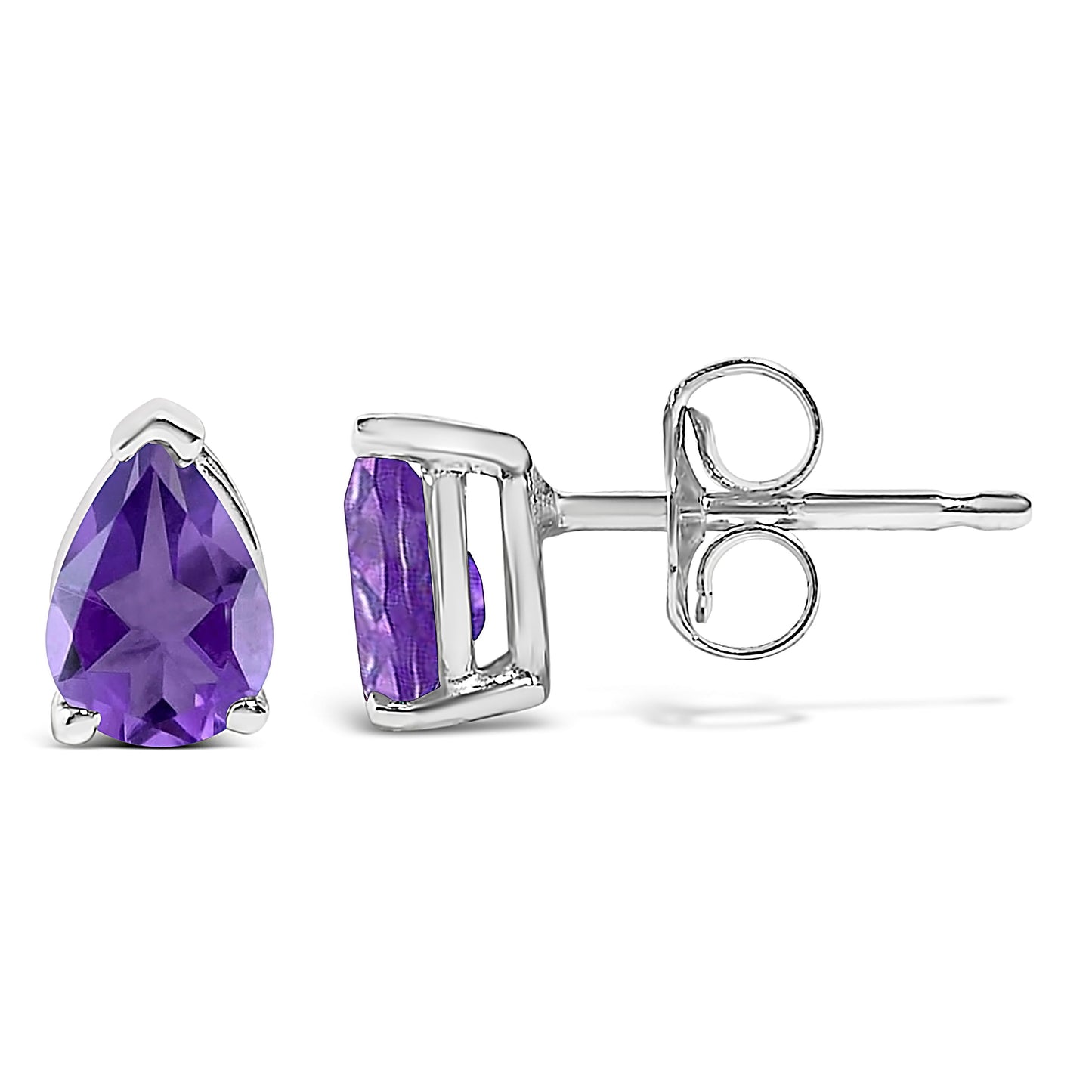 14K White Gold 6x4MM Pear Shaped Purple Amethyst Solitaire Stud Earrings Bids.com