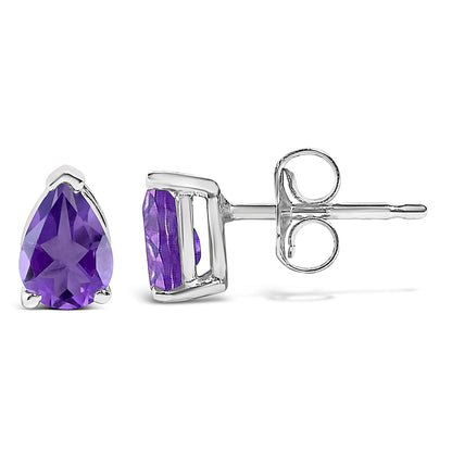 14K White Gold 6x4MM Pear Shaped Purple Amethyst Solitaire Stud Earrings Bids.com