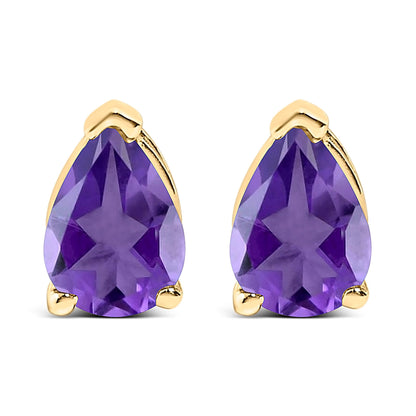 14K White Gold 6x4MM Pear Shaped Purple Amethyst Solitaire Stud Earrings Bids.com