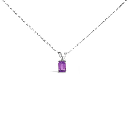 14K White Gold 6x4MM Emerald Cut Purple Amethyst Solitaire Pendant Necklace Bids.com