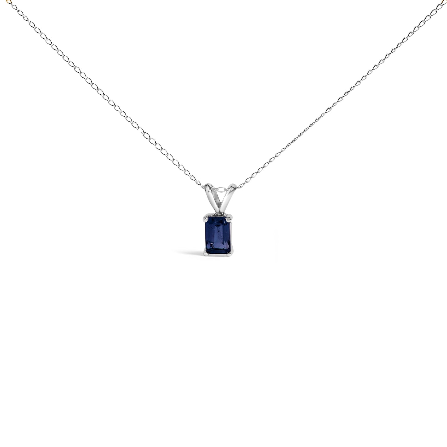 14K White Gold 6x4MM Emerald Cut Purple Amethyst Solitaire Pendant Necklace Bids.com