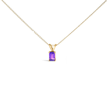 14K White Gold 6x4MM Emerald Cut Purple Amethyst Solitaire Pendant Necklace Bids.com