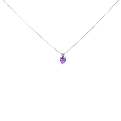 14K White Gold 5X5 MM Heart Shaped Purple Amethyst Solitaire Pendant Necklace Bids.com