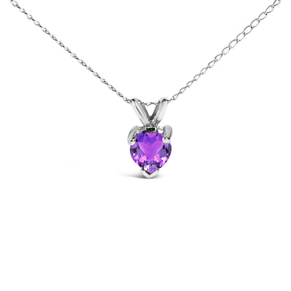 14K White Gold 5X5 MM Heart Shaped Purple Amethyst Solitaire Pendant Necklace Bids.com