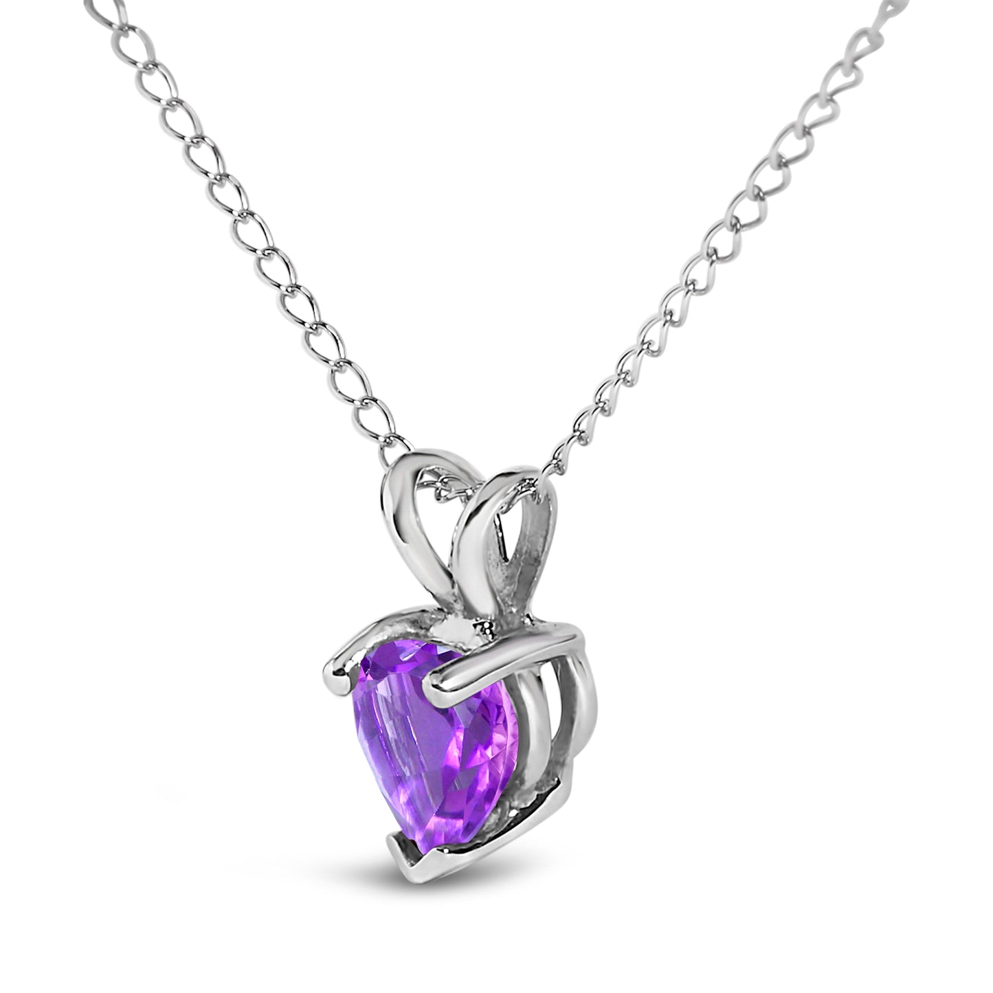 14K White Gold 5X5 MM Heart Shaped Purple Amethyst Solitaire Pendant Necklace Bids.com