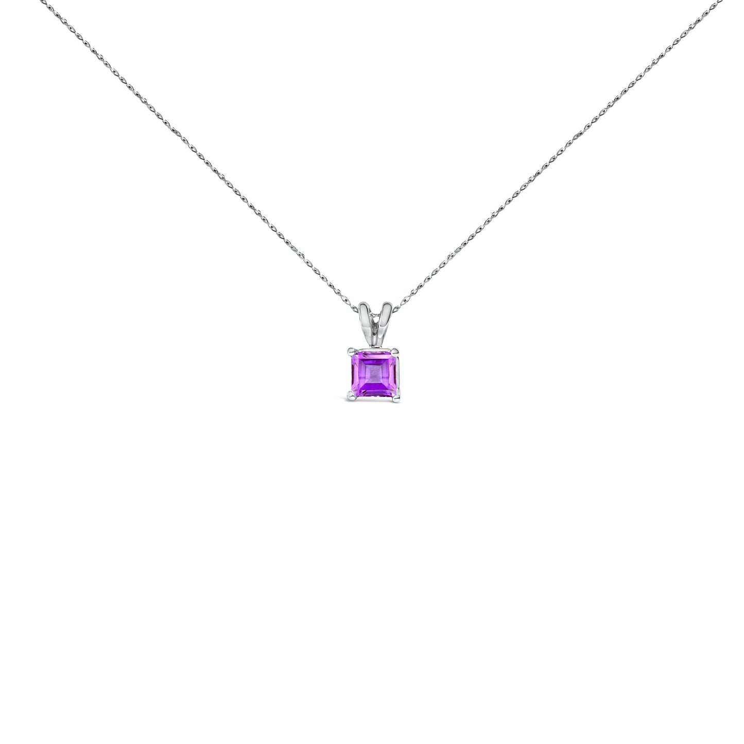 14K White Gold 5x5 MM Square Shaped Purple Amethyst Solitaire Pendant Necklace Bids.com
