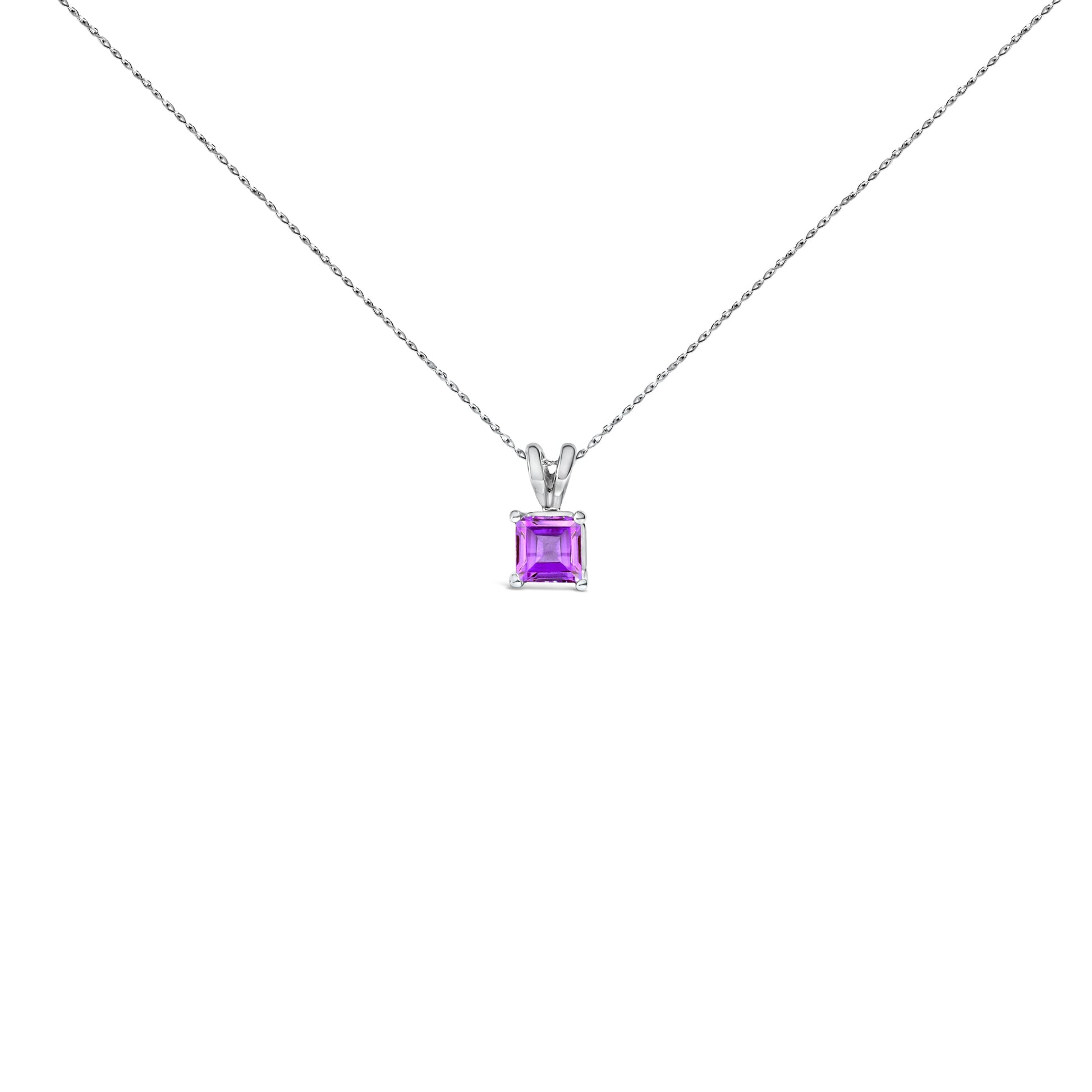 14K White Gold 5x5 MM Square Shaped Purple Amethyst Solitaire Pendant Necklace Bids.com