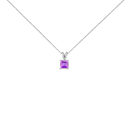 14K White Gold 5x5 MM Square Shaped Purple Amethyst Solitaire Pendant Necklace Bids.com
