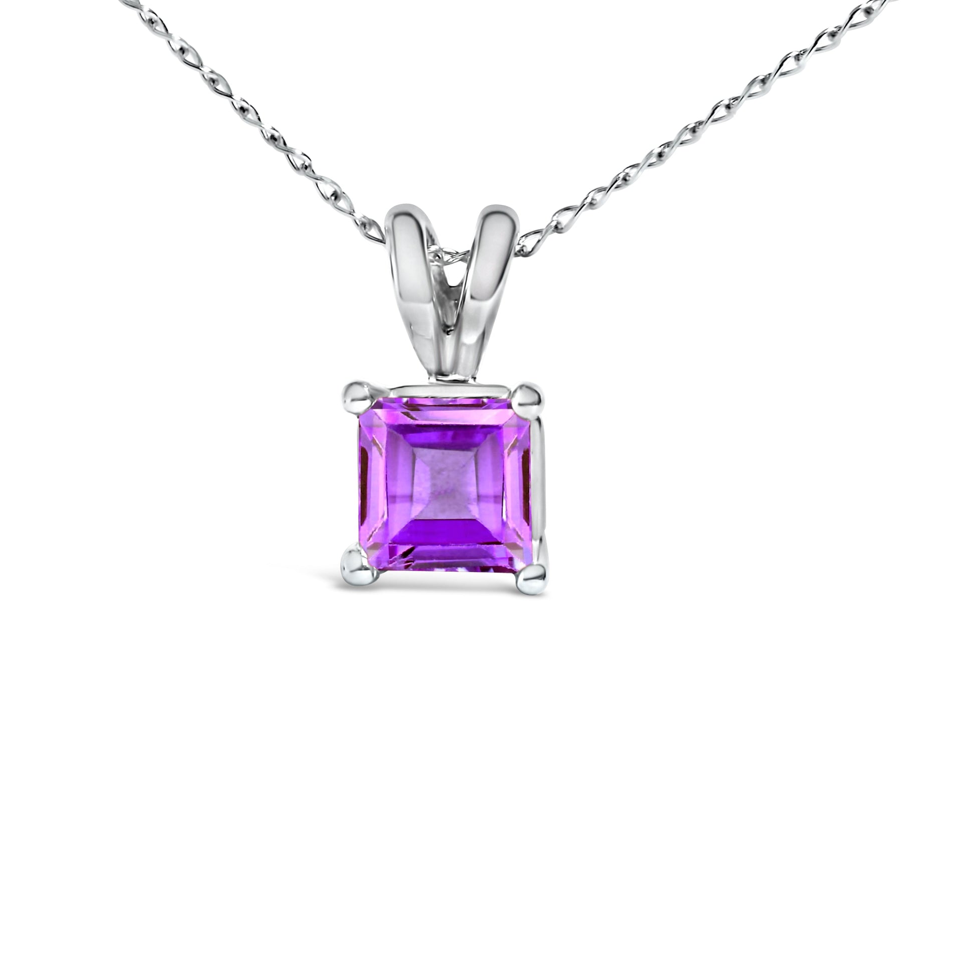 14K White Gold 5x5 MM Square Shaped Purple Amethyst Solitaire Pendant Necklace Bids.com