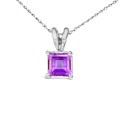14K White Gold 5x5 MM Square Shaped Purple Amethyst Solitaire Pendant Necklace Bids.com